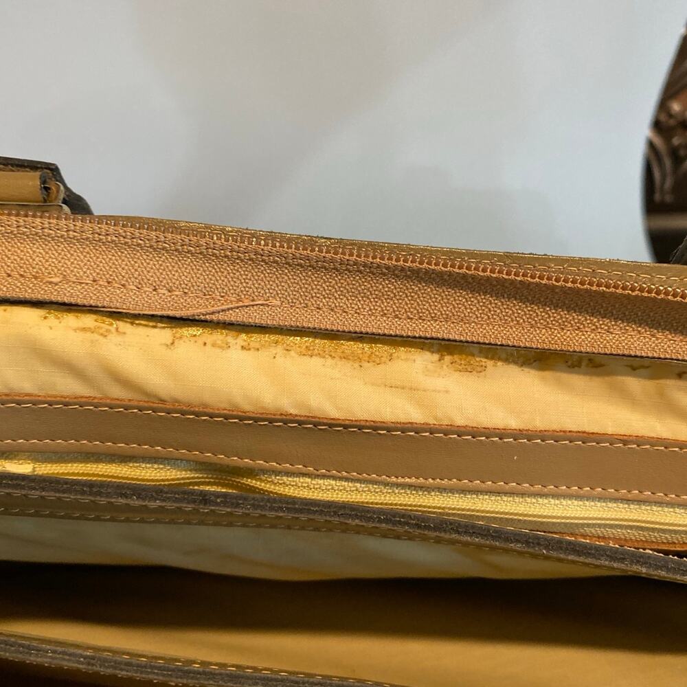 Philippe Vintage Handbag. Two Handles. Canvas and Taupe Leather. Many Compartmen - Picture 10 of 12